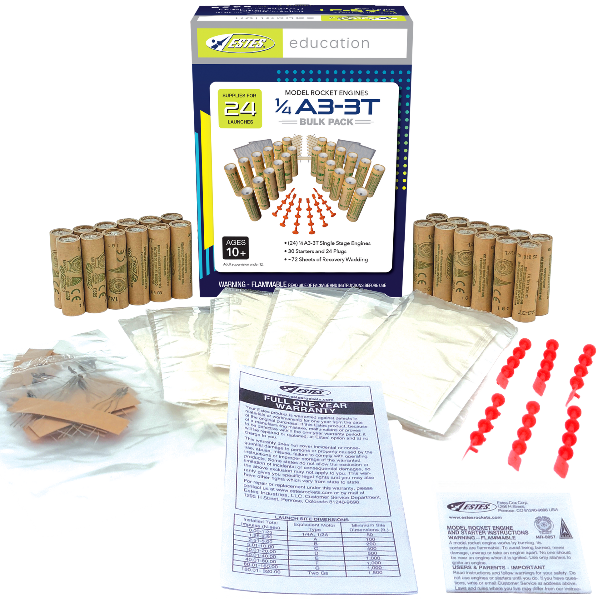 Estes 1/4A3-3T 13mm Model Rocket Engine Bulk Pack Contents