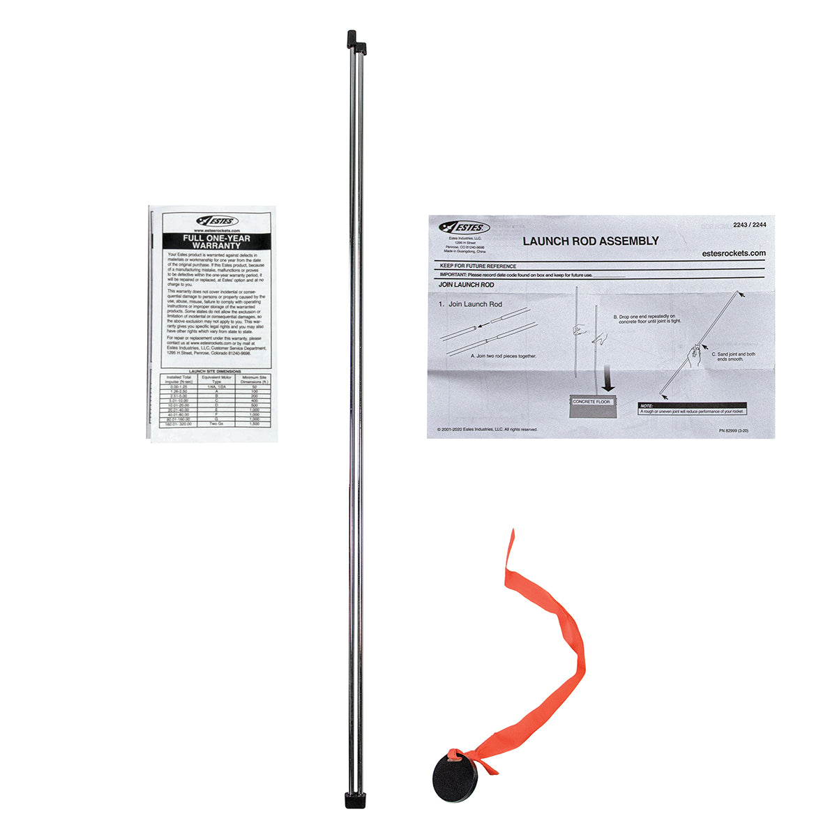 Estes 1/8" Two-Piece Model Rocket Launch Rod with Instructions and One-Year Warranty