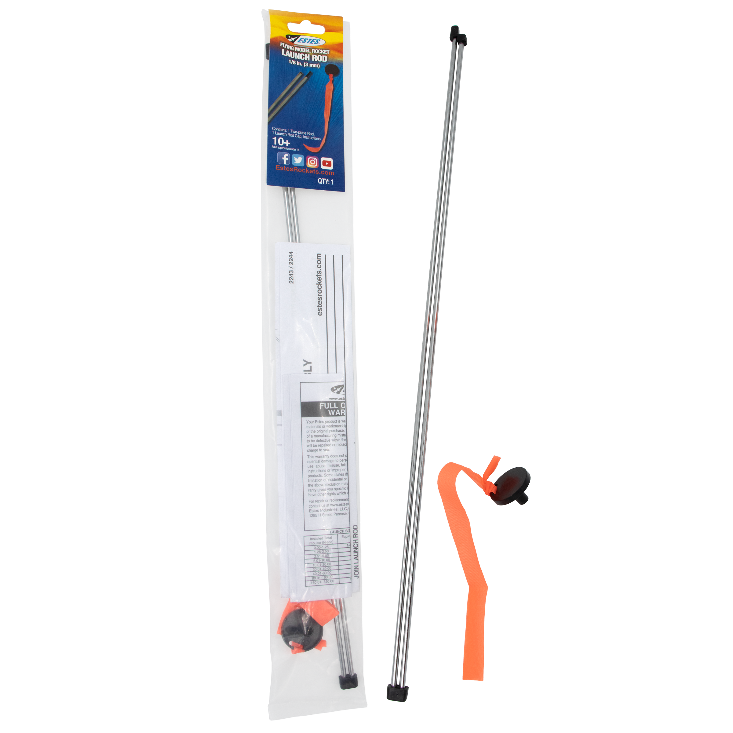 Estes 1/8" Two-Piece Launch Rod for Model Rockets