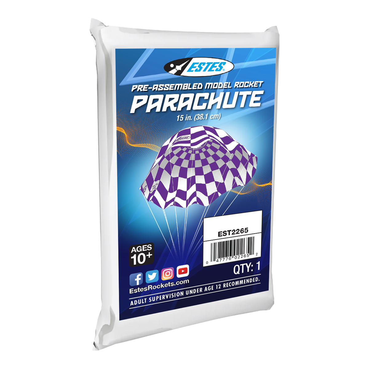 Estes 15 Inch Printed Model Rocket Parachute 