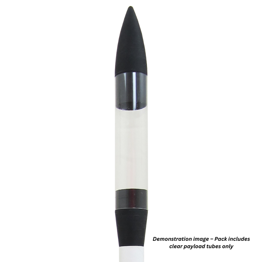 Model rocket with a clear payload tube section attached, shown as an example — product includes clear payload tubes only.