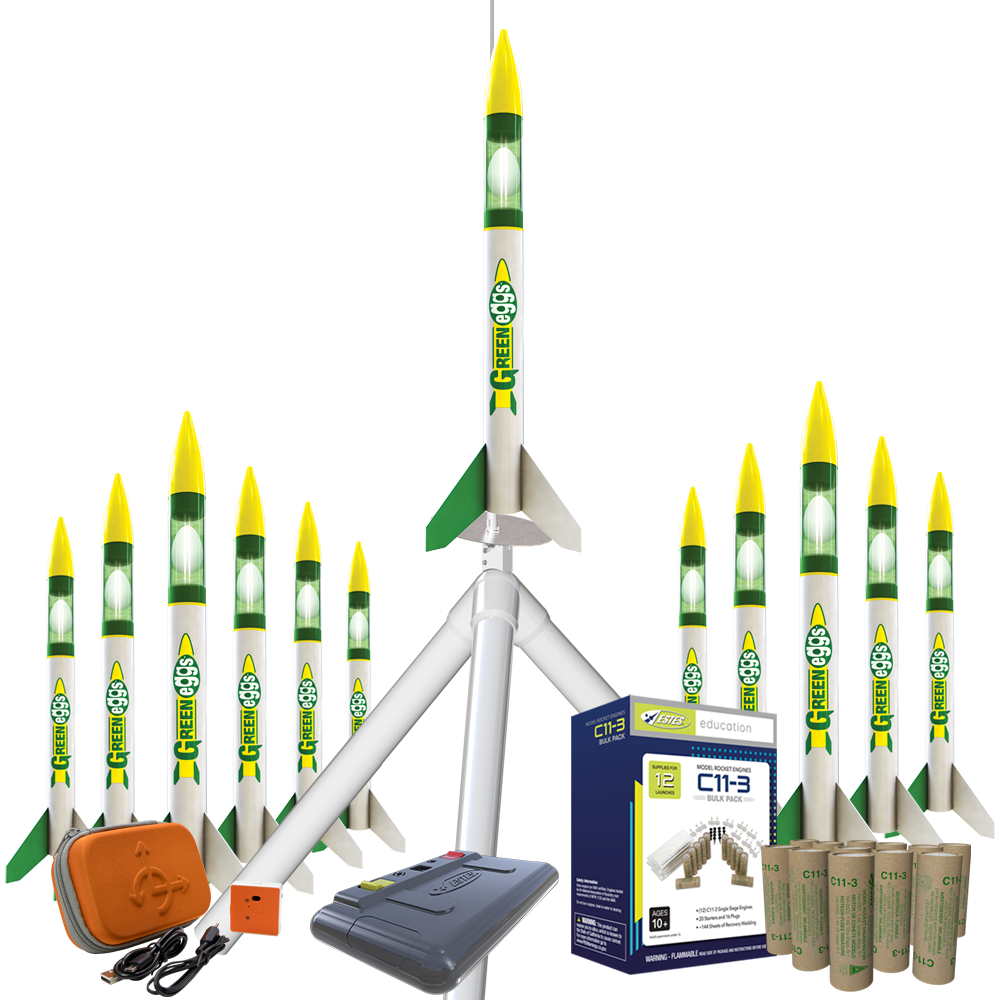 Model Rocketry 101 + Green Eggs Flight Data Classroom Kit Contents for STEM Education